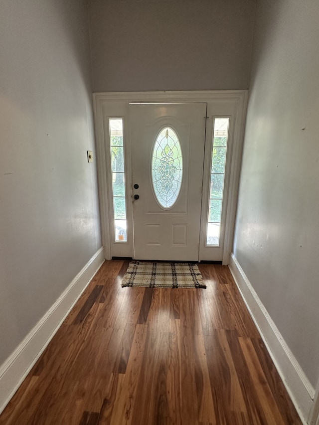 entryway with dark wood-type flooring
