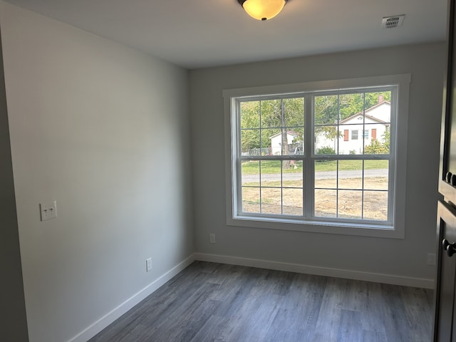 spare room with dark wood-type flooring