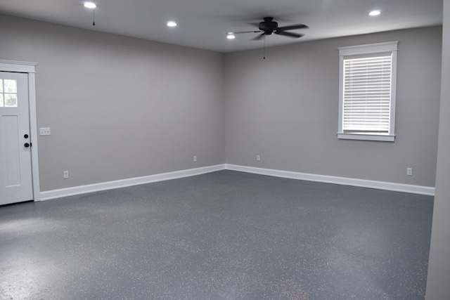 interior space featuring ceiling fan