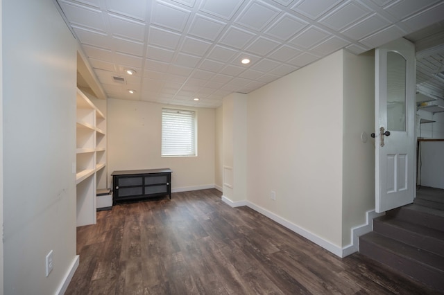 interior space with dark wood-type flooring