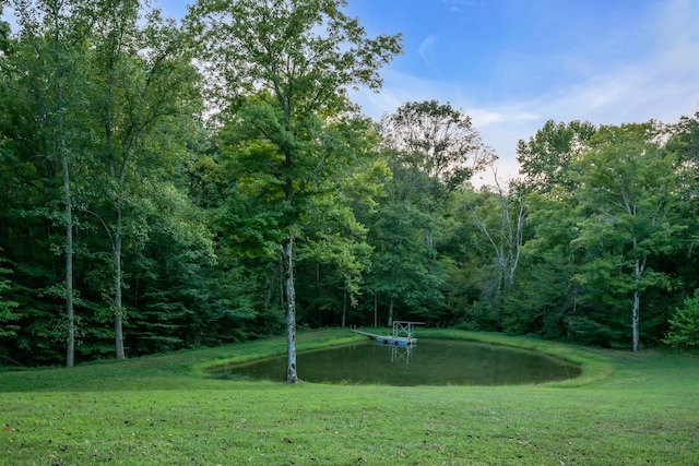 surrounding community featuring a lawn and a water view