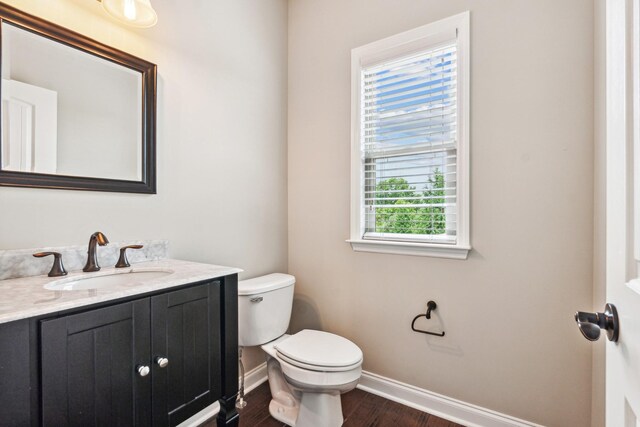 bathroom featuring vanity, toilet, and wood-type flooring