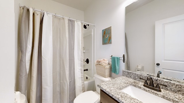 full bathroom featuring vanity, toilet, and shower / bath combo with shower curtain