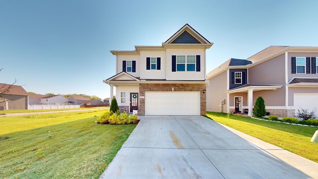 craftsman-style house with a front yard and a garage