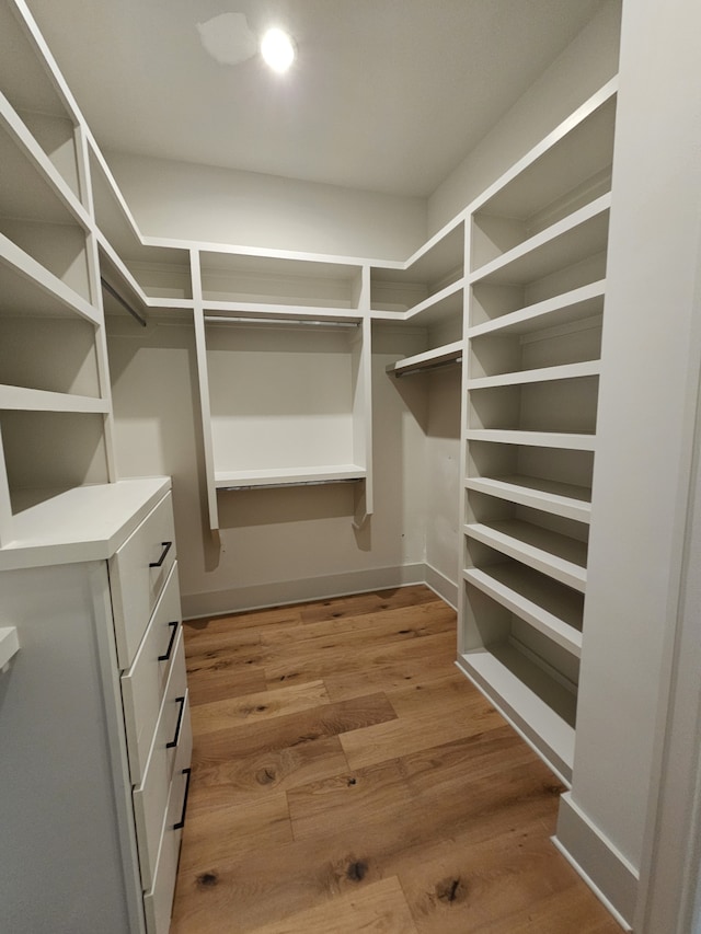 walk in closet with wood-type flooring