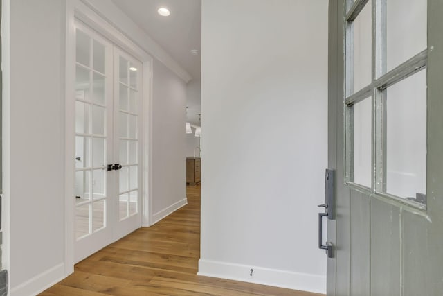 2704 Westwood Ave, Nashville, TN 37212 - hall featuring french doors, baseboards, recessed lighting, and wood finished floors
