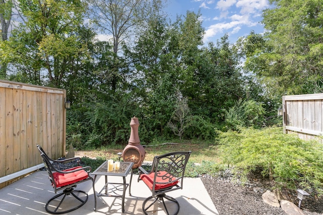 view of patio / terrace with exterior fireplace