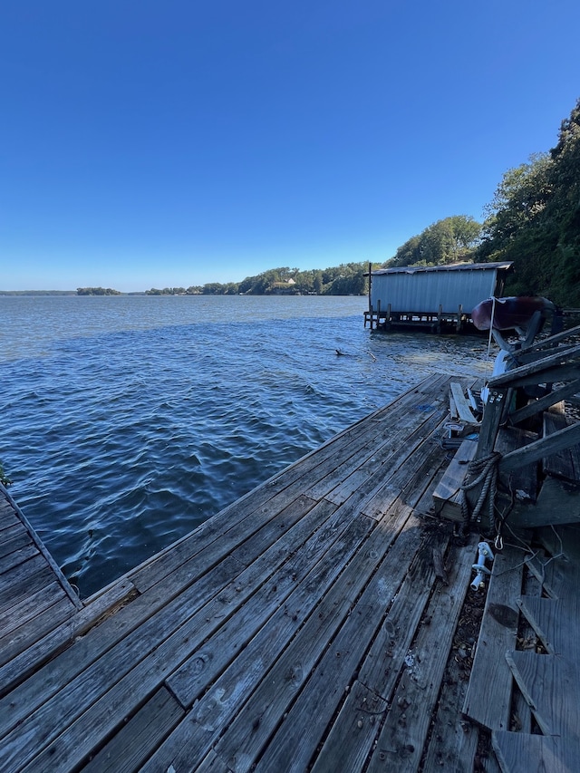 dock area with a water view