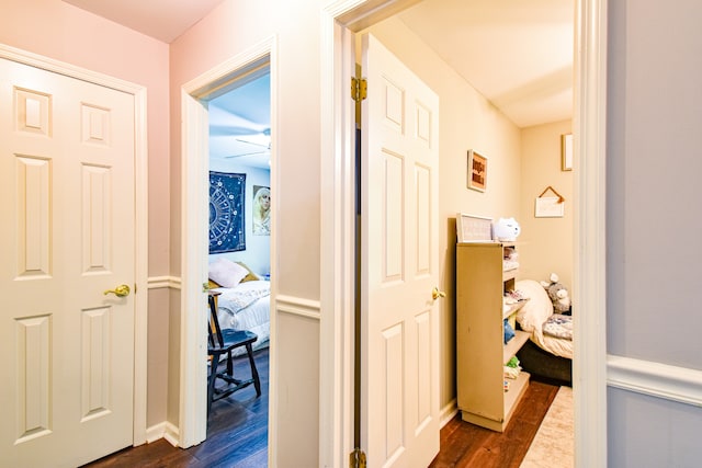 corridor with dark wood-type flooring