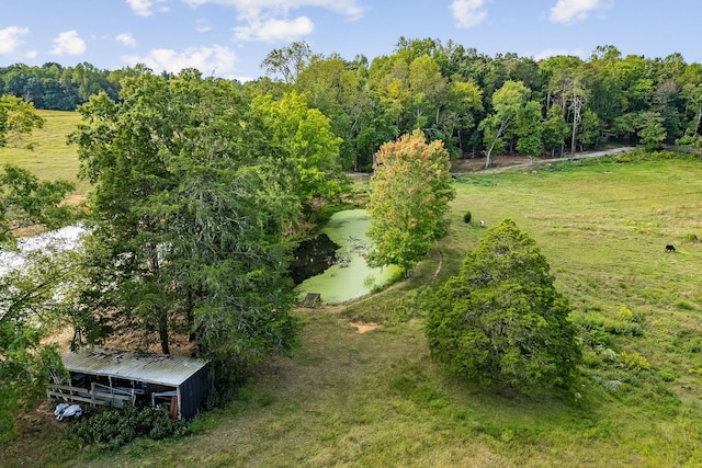 aerial view featuring a water view and a rural view