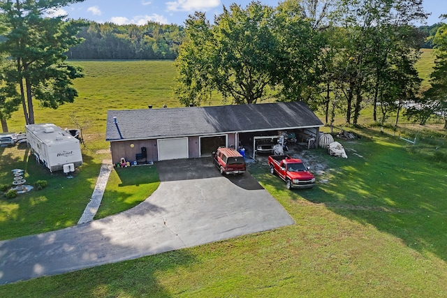 birds eye view of property featuring a rural view