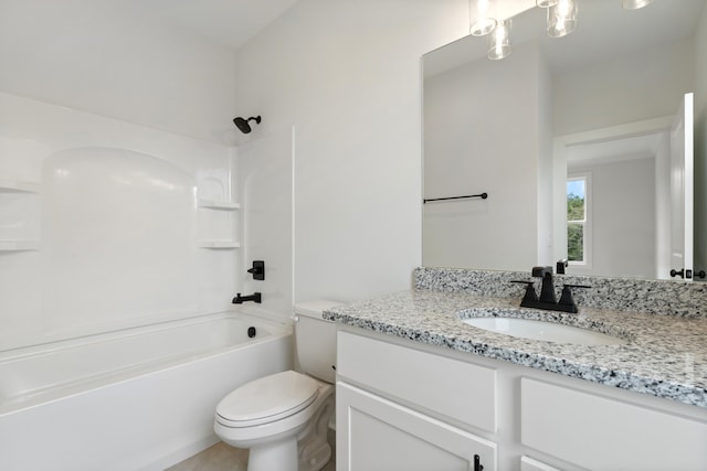 full bathroom with vanity, toilet, and shower / bathing tub combination