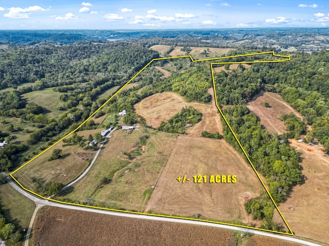 birds eye view of property featuring a rural view