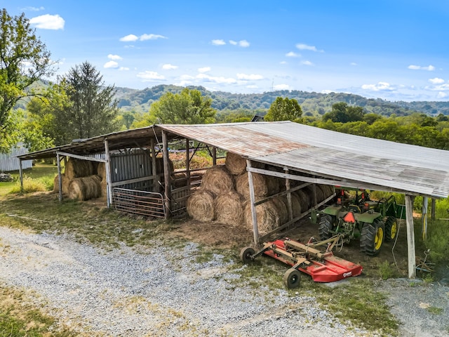 view of outdoor structure with a mountain view