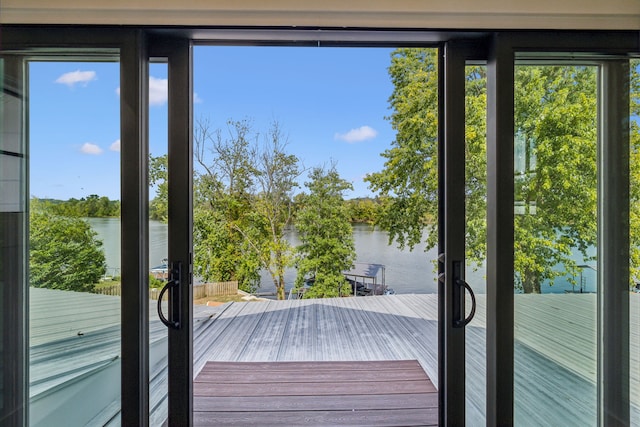 doorway featuring a water view