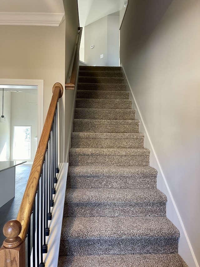 stairway with crown molding