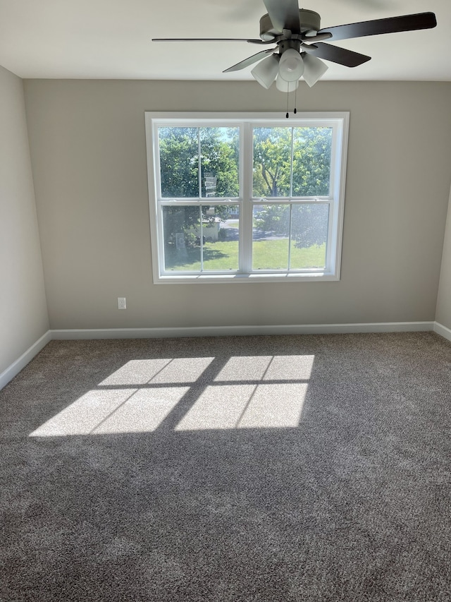 spare room featuring ceiling fan and carpet flooring