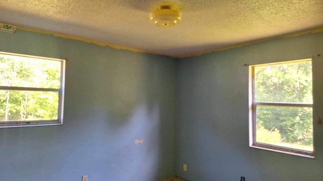 unfurnished room with a textured ceiling and a wealth of natural light