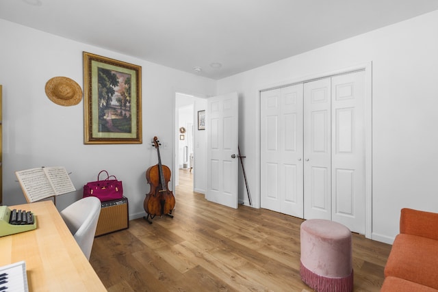 home office featuring hardwood / wood-style floors