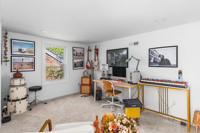 office area with light colored carpet