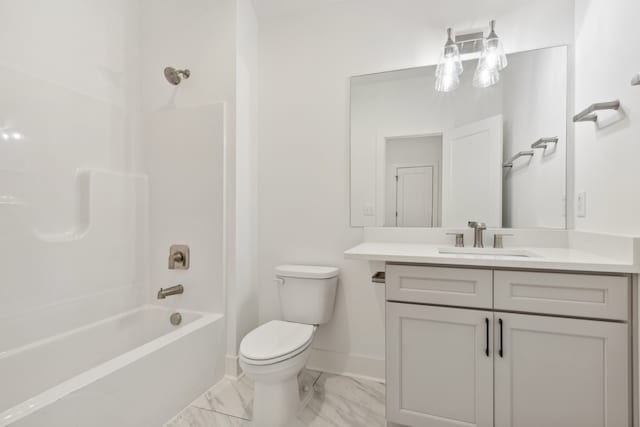 full bathroom featuring vanity,  shower combination, and toilet