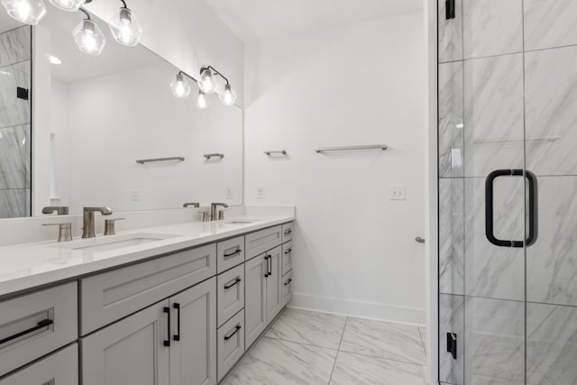 bathroom with vanity and walk in shower