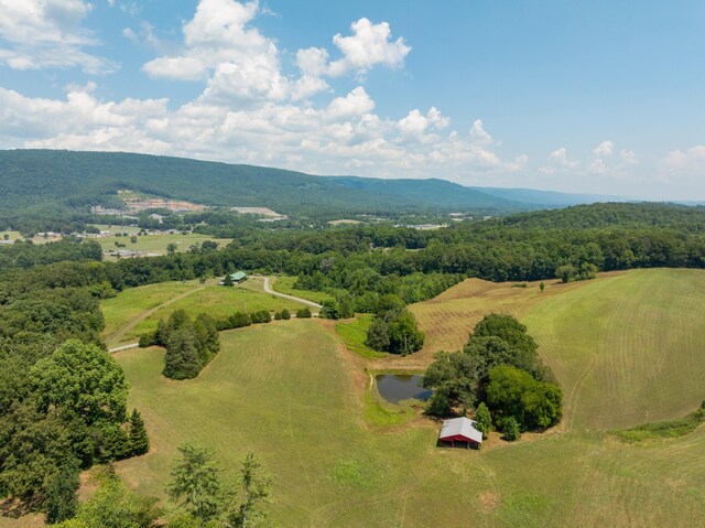 bird's eye view with a rural view and a water and mountain view