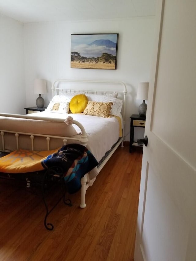 bedroom with wood-type flooring