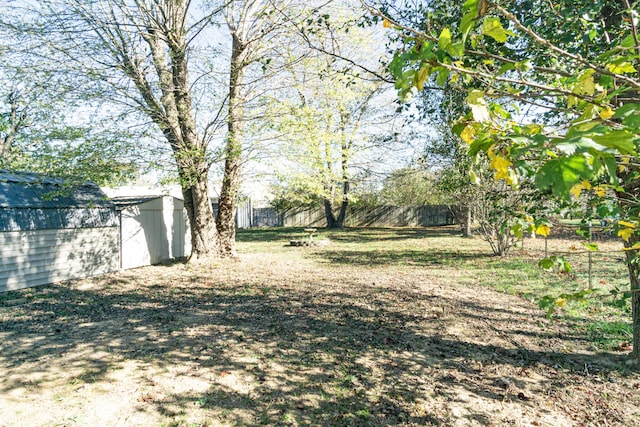 view of yard with a storage shed