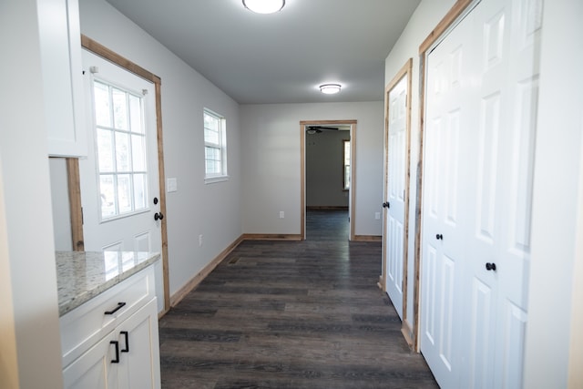 corridor with dark hardwood / wood-style flooring