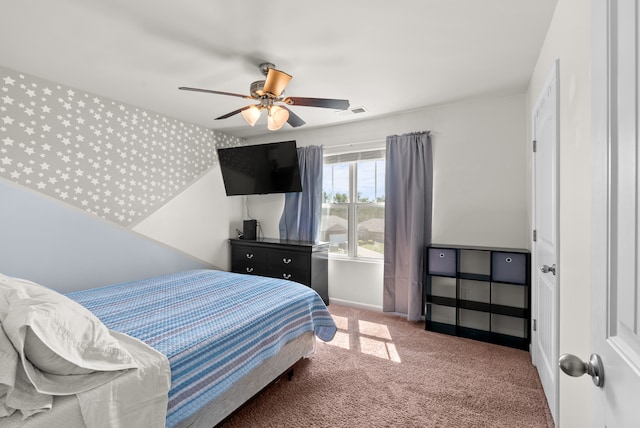 bedroom with carpet and ceiling fan