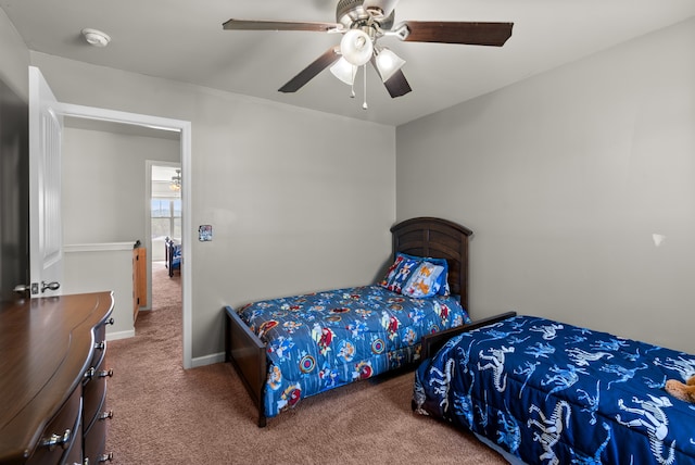 bedroom with carpet flooring and ceiling fan