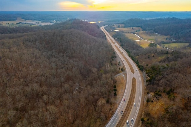 view of aerial view at dusk