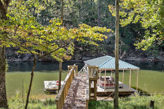 dock area with a water view