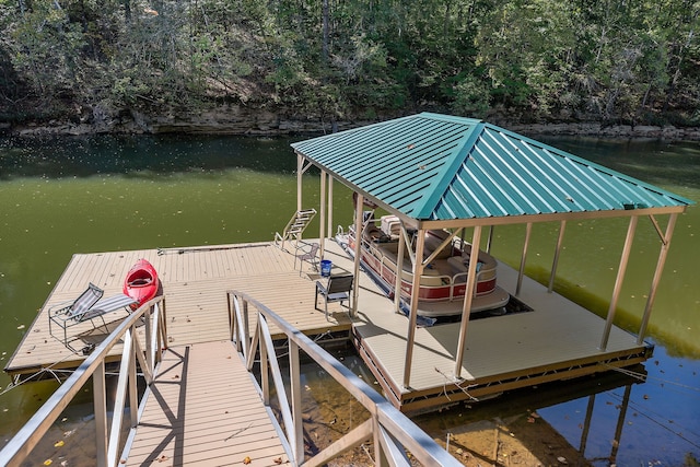 dock area with a water view