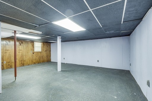 basement with wood walls