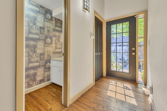 entrance foyer with light hardwood / wood-style floors