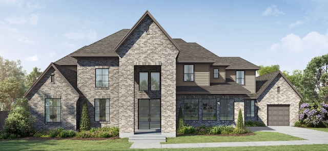 view of front of property with a garage and a front yard