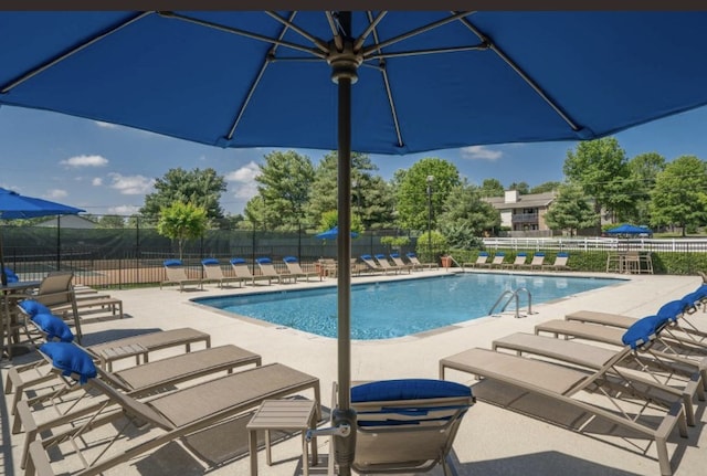 view of swimming pool with a patio area