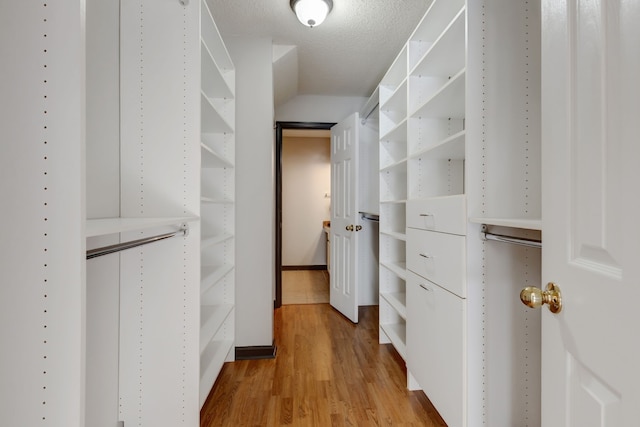 spacious closet featuring light hardwood / wood-style flooring