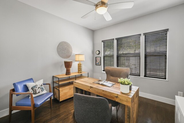 office with ceiling fan and dark hardwood / wood-style floors