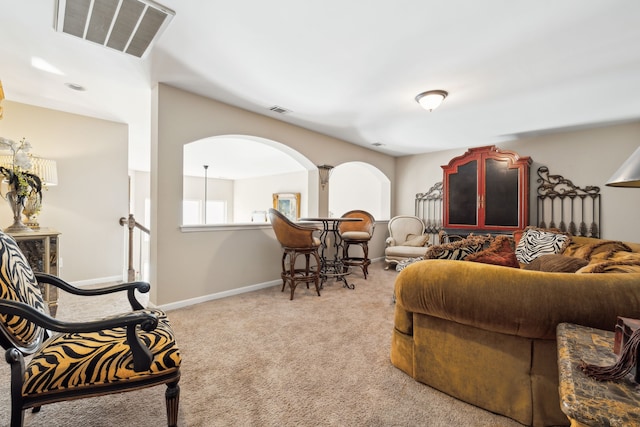 living room with light carpet