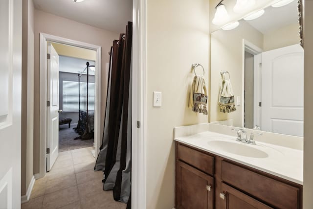 bathroom with vanity and tile patterned floors