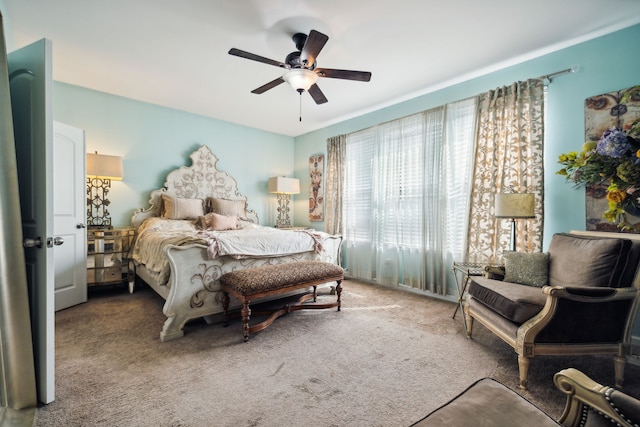 bedroom featuring carpet floors and ceiling fan