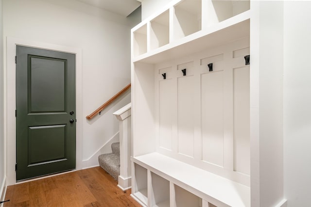 mudroom with hardwood / wood-style flooring