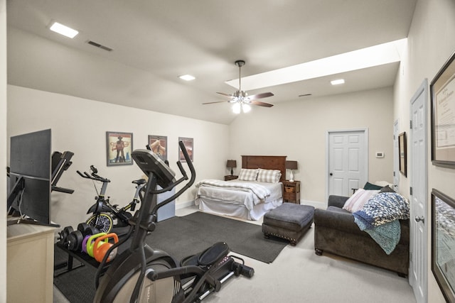 interior space with carpet and ceiling fan