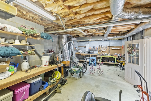 basement with a workshop area