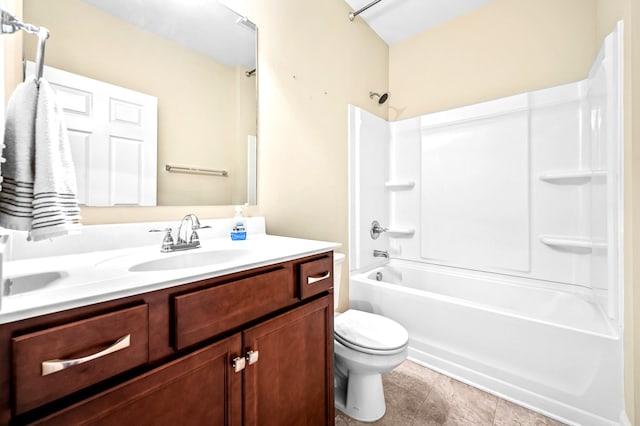 full bathroom with shower / bathtub combination, vanity, and toilet