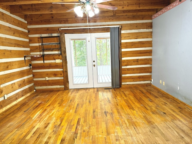 interior space with ceiling fan, french doors, and light hardwood / wood-style flooring