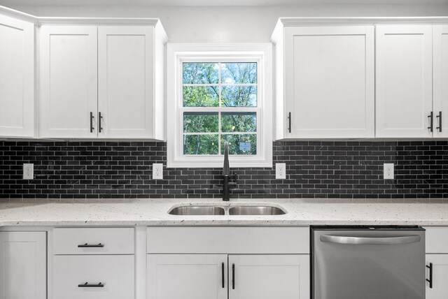 kitchen with dishwasher, sink, and white cabinets